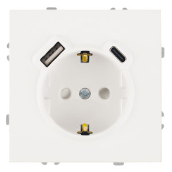 Розетка 1-местная з/ш с/з 16А + USB + Type C (механизм), Stekker, 250В, 20W, серия Эмили, белый фарфор, soft-touch, RST16-5119-01
