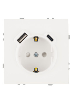 Розетка 1-местная з/ш с/з 16А + USB + Type C (механизм), Stekker, 250В, 20W, серия Эмили, белый фарфор, soft-touch, RST16-5119-01