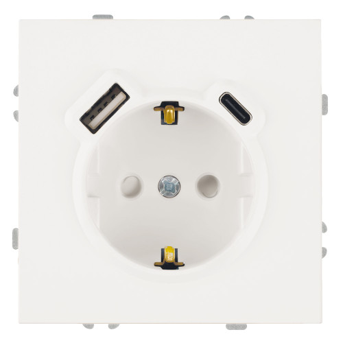 Розетка 1-местная з/ш с/з 16А + USB + Type C (механизм), Stekker, 250В, 20W, серия Эмили, белый фарфор, soft-touch, RST16-5119-01