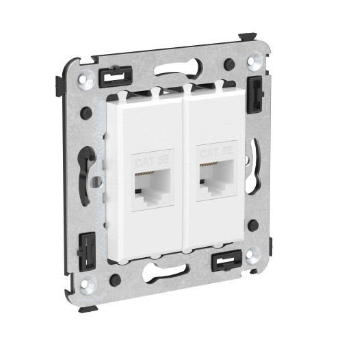 Компьютерная розетка RJ-45 без шторки в стену, кат.5е двойная, Avanti, белое облако Компьютерная розетка RJ-45 без шторки в стену, кат.5е двойная, Avanti, белое облако