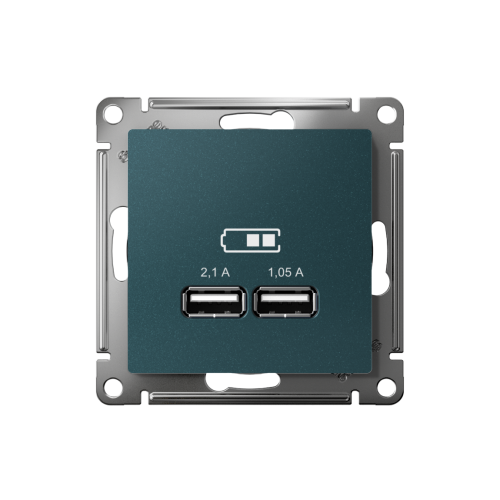 ATLASDESIGN USB РОЗЕТКА A+A, 5В/2,1А, 2х5В/1,05А, механизм, ИЗУМРУД