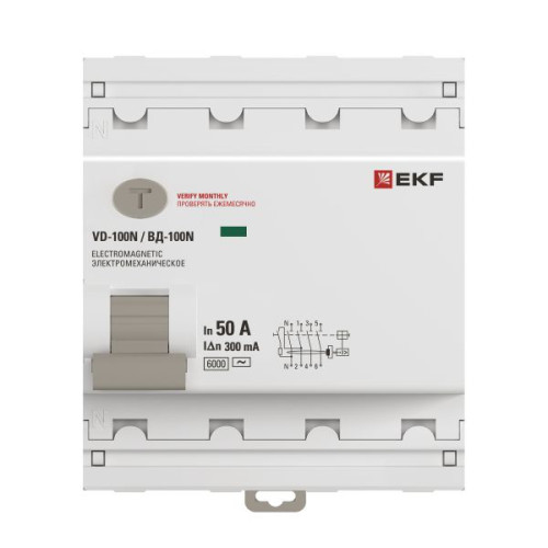 ВДТ ВД-100N 4P 50А 300мА AC эл-мех 6кА PROXIMA EKF