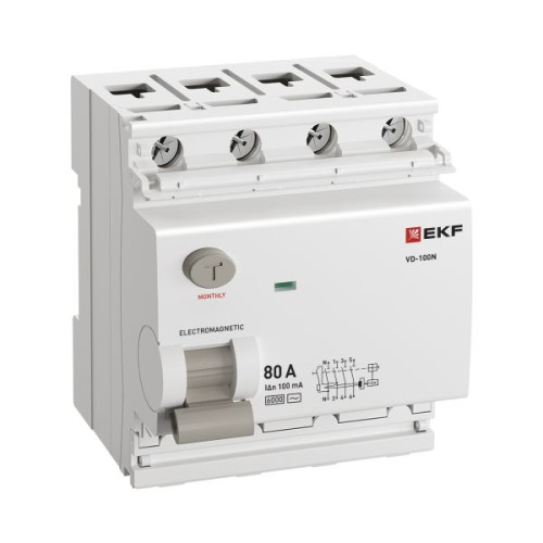 ВДТ ВД-100N 4P 80А 100мА AC эл-мех 6кА PROXIMA EKF