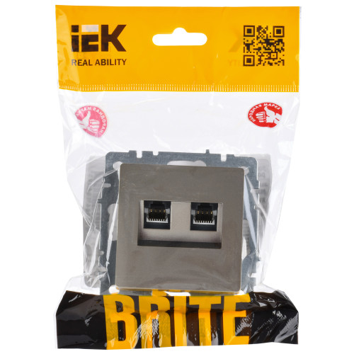 BRITE Розетка двойная RJ11+RJ45 кат.5E РК/Т12-БрС сталь IEK