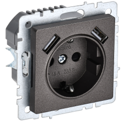 BRITE Розетка 1-местная с заземлением с защитными шторками 16А с USB A+A 5В 2,1А РЮш10-1-БрТБ темная бронза IEK