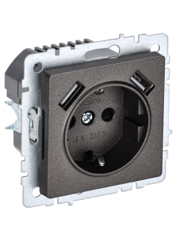 BRITE Розетка 1-местная с заземлением с защитными шторками 16А с USB A+A 5В 2,1А РЮш10-1-БрТБ темная бронза IEK