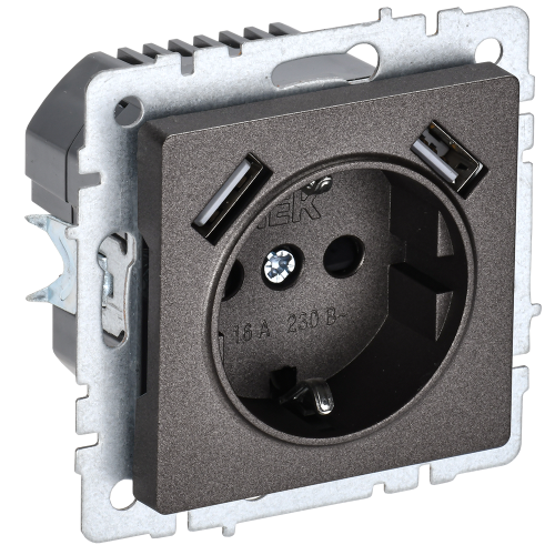 BRITE Розетка 1-местная с заземлением с защитными шторками 16А с USB A+A 5В 2,1А РЮш10-1-БрТБ темная бронза IEK
