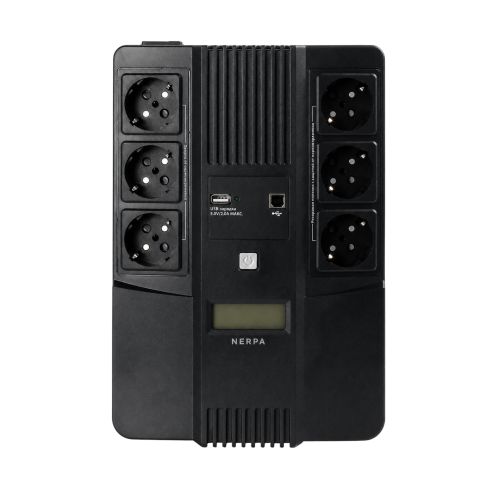 Источник бесперебойного питания NERPA RU 800ВА/480Вт, LCD, 6 розеток Schuko, Зарядка USB, АКБ 9 Ач/12 В