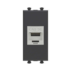Компьютерная розетка RJ-45 без шторки модульная, кат.5е экранированная, Avanti, черный матовый, 1 модуль