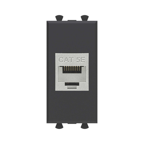 Компьютерная розетка RJ-45 без шторки модульная, кат.5е экранированная, Avanti, черный матовый, 1 модуль