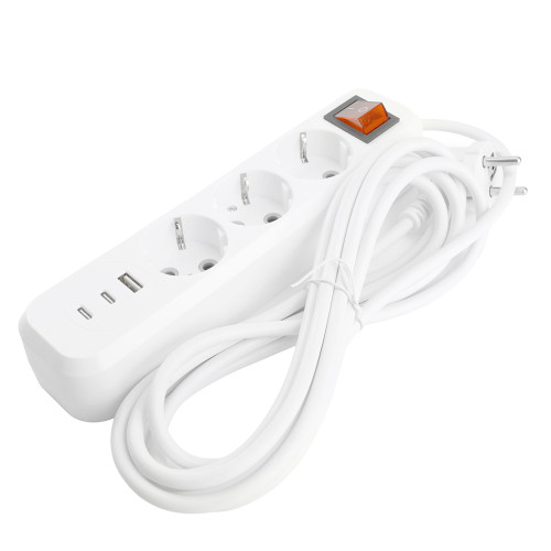 Удлинитель 3-местный с/з с выключ. STEKKER HM071-31-02 3x1мм2, 2м, 250В, 16А, 1USB+2C, 2.4A, сер Home, белый Удлинитель 3-местный с/з с выключ. STEKKER HM071-31-02 3x1мм2, 2м, 250В, 16А, 1USB+2C, 2.4A, сер Home, белый
