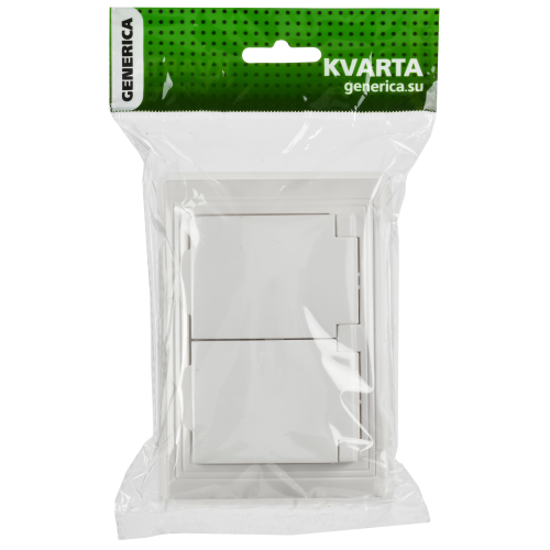 KVARTA Розетка 2-местная с заземлением с защитными шторками с крышкой 16А IP44 РСбш12-3-КБ-44 белый GENERICA