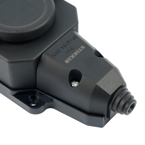 Розетка переносная 2-местная c/з STEKKER,RST16-2-44, 250В, 16А, IP44, черный