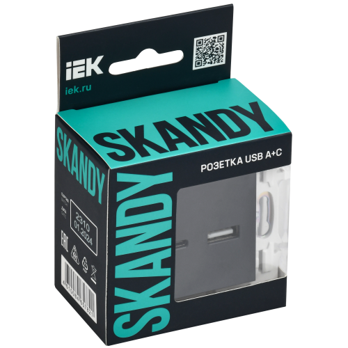 SKANDY Розетка USB A+A 3,1А SK-R15Bl черный IEK