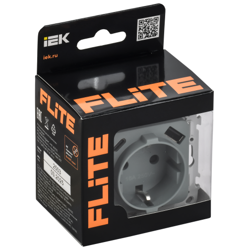 FLITE Розетка 1-местная с заземлением с защитными шторками 16А с USB A+C 20Вт безвинтовое крепление РСЮшс11-1-ФлС серый IEK FLITE Розетка 1-местная с заземлением с защитными шторками 16А с USB A+C 20Вт безвинтовое крепление РСЮшс11-1-ФлС серый IEK