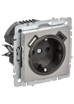 BRITE Розетка 1-местная с заземлением с защитными шторками 16А с USB A+C 18Вт РЮш11-1-БрГН металл хром/никель IEK