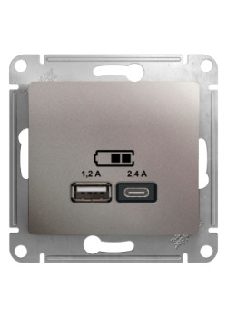 GLOSSA USB РОЗЕТКА А+С, 5В/2,4А, 2х5В/1,2А, механизм, ПЛАТИНА