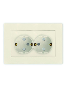 Розетка 2-м СП Афина 16А IP20 с заземл. защ. шторки в сборе сл. кость (ivory) Universal A0050-I