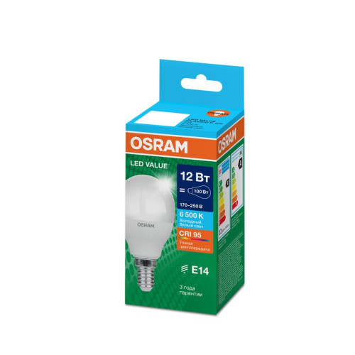 Лампа светодиодная LED G4 Value LVCLP100 12W/965 CRI95 12Вт 6500К 1200лм шар матов. E14 170-250В OSRAM 4099854309038 Лампа светодиодная LED G4 Value LVCLP100 12W/965 CRI95 12Вт 6500К 1200лм шар матов. E14 170-250В OSRAM 4099854309038