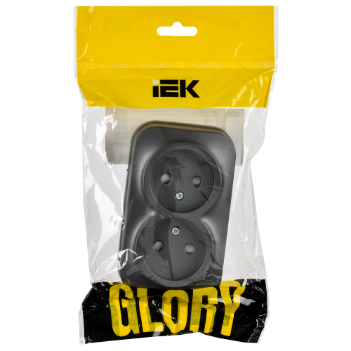 GLORY Розетка 2-местная для открытой установки без заземления с защитными шторками 10А РСш22-2-ХСм сталь матовый IEK GLORY Розетка 2-местная для открытой установки без заземления с защитными шторками 10А РСш22-2-ХСм сталь матовый IEK