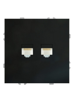 Розетка компьютерная 2-местная RJ-45 (механизм), STEKKER, серия Эмили, RST00-5111-05, черный уголь, soft touch