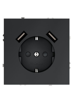 Розетка 1-м СП S70 16А с USB A+A с заземл. защ. шторки механизм графит Voltum VLS040407