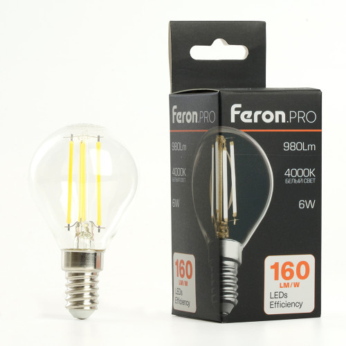 Лампа светодиодная Feron.PRO LB-1706 Шарик E14 980LM 6W 175-265V 4000K Лампа светодиодная Feron.PRO LB-1706 Шарик E14 980LM 6W 175-265V 4000K