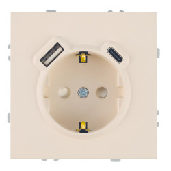 Розетка 1-местная з/ш с/з 16А + USB + Type C (механизм), STEKKER, 250В, 20W, серия Эмили, RST16-5119-08, кашемир, soft touch