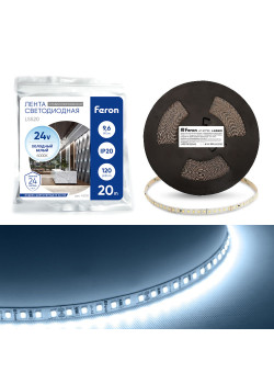 Светодиодная LED лента Feron LS520 стабилизированная, 120SMD(2835)/м 11Вт/м 24V 20000*10*1.22мм 6000К IP20