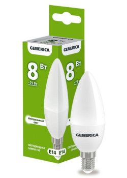 Лампа светодиодная C35 8Вт свеча 4000К E14 230В GENERICA LL-C35-08-230-40-E14-G