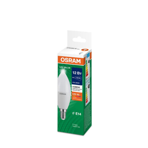 Лампа светодиодная LED G4 Value LVCLB100 12W/940 CRI95 12Вт 4000К 1200лм свеча матов. E14 170-250В OSRAM 4099854308697 Лампа светодиодная LED G4 Value LVCLB100 12W/940 CRI95 12Вт 4000К 1200лм свеча матов. E14 170-250В OSRAM 4099854308697