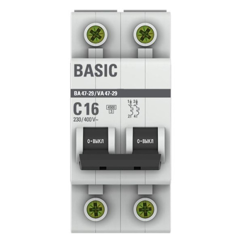 Авт. выкл. ВА 47-29 2P 16А (C) 4,5кА BASIC