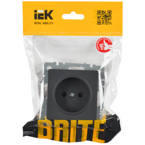 BRITE Розетка 1-местная без заземления с защитными шторками 10А РСш10-2-БрГ графит IEK BRITE Розетка 1-местная без заземления с защитными шторками 10А РСш10-2-БрГ графит IEK
