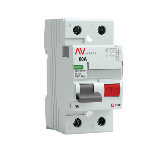 ВДТ DV 2P (S) 80А 100мА тип AC эл-мех 10kA AVERES EKF
