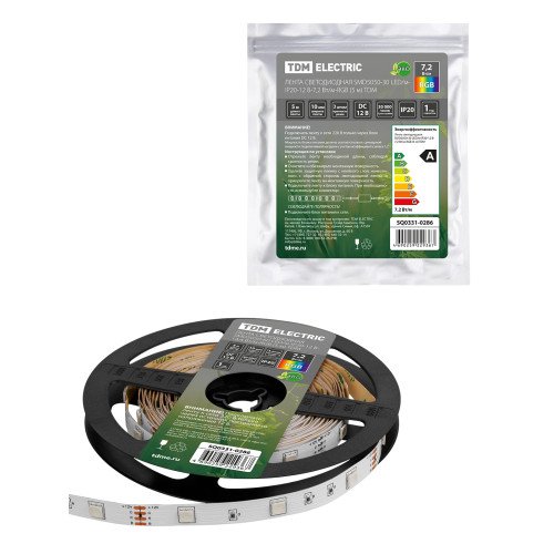 Лента светодиодная SMD5050-30-20-12-72-RGB 30LED/м, IP20, 12В, 7.2Вт, RGB, (У) TDM
