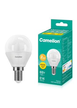 Лампа светодиодная LED8-G45/830/E14 8Вт шар 3000К тепл. бел. E14 720лм 170-265В Camelion 12391