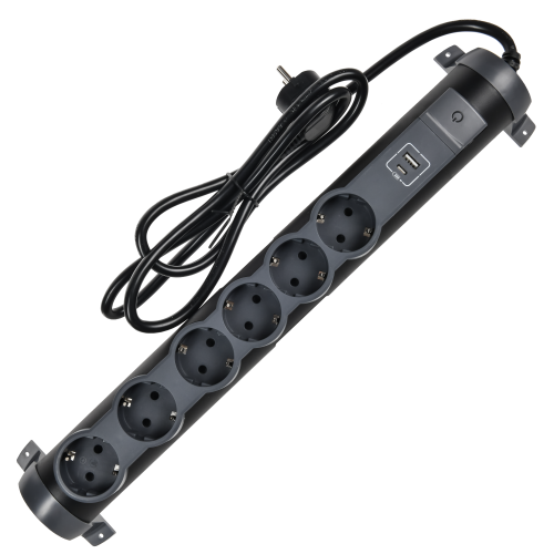 COMFORT Удлинитель У06К 6 мест 2P+PE 1,5м 3х1,5мм2 16А USB A+C 20Вт черный IEK
