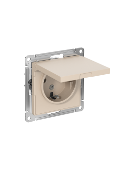 ATLASDESIGN РОЗЕТКА с заземлением со шторками с крышкой, 16А, IP20, механизм, ПЕСОЧНЫЙ
