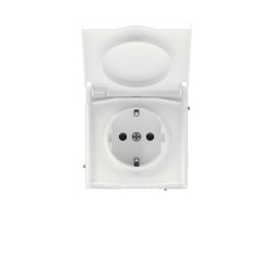 Розетка силовая, 2P+E, с з/ш, с крышкой, IP44, KANT, белая магнолия