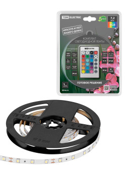 Комплект светодиодной ленты SMD5050-30 LED/м-12 В-7,2 Вт/м-IP20-RGB (3 м), 18 Вт, IR-контроллер TDM