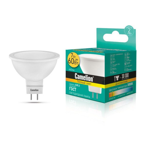 Лампа светодиодная LED7 JCDR/830/GU5.3 7Вт 3000К тепл. бел. GU5.3 460лм 220-240В Camelion 11656 Лампа светодиодная LED7 JCDR/830/GU5.3 7Вт 3000К тепл. бел. GU5.3 460лм 220-240В Camelion 11656