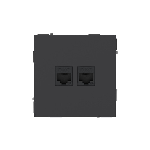 Компьютерная розетка RJ-45 без шторки, кат.6А двойная, KANT, черный уголь