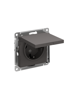 ATLASDESIGN РОЗЕТКА с заземлением со шторками с крышкой, 16А, IP20, механизм, БАЗАЛЬТ