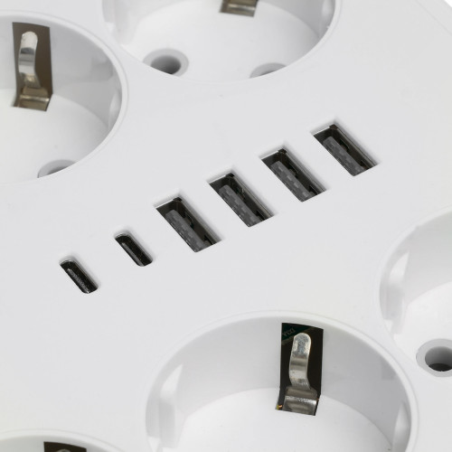 Удлинитель 6-местный c/з 3x1 мм2, 1,8 м, 250В, 10А, 4USB+2Type-C 2,4А, серия Home plus, белый STEKKER HM09-66-02 Удлинитель 6-местный c/з 3x1 мм2, 1,8 м, 250В, 10А, 4USB+2Type-C 2,4А, серия Home plus, белый STEKKER HM09-66-02