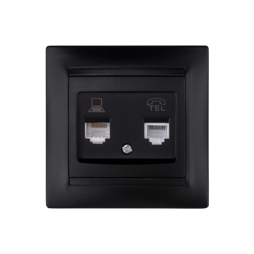 Розетка телефонная RJ11 + компьютерная RJ45 графит Розетка телефонная RJ11 + компьютерная RJ45 графит