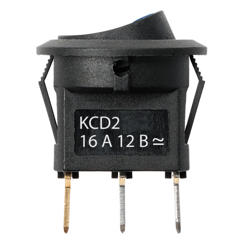 Выключатель клавишный круглый KCD2-101N-2 12В AC/DC, 1P, 16А, (3с), ON-OFF, черный с синей точечной LED подсветкой TDM Выключатель клавишный круглый KCD2-101N-2 12В AC/DC, 1P, 16А, (3с), ON-OFF, черный с синей точечной LED подсветкой TDM