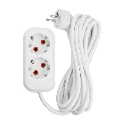 Удлинитель двухместный с/з  STEKKER HM06-21-02 3x1мм2, 2м, серия Home, белый