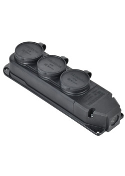Колодка удлинителя 3-м 16А IP44 с защ. крышкой каучук черн. GENERICA ERK20-016-03-44-K02-G