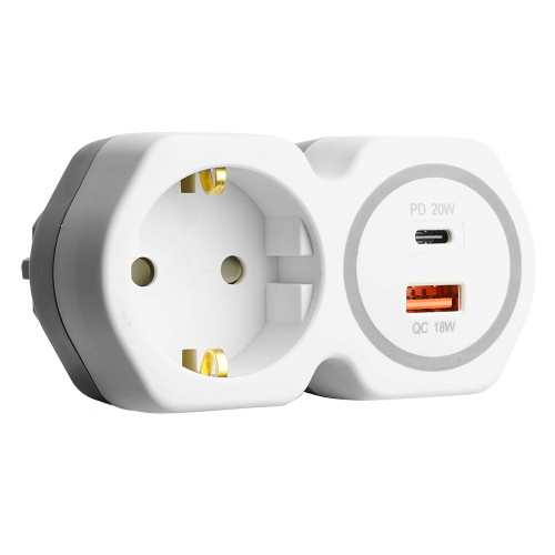 Разветвитель сетевой на 1 выход с/з STEKKER 250В, 16А, USB A+ Type C, 2,4А, PD, белый/серый, ADP16-16-20 Разветвитель сетевой на 1 выход с/з STEKKER 250В, 16А, USB A+ Type C, 2,4А, PD, белый/серый, ADP16-16-20