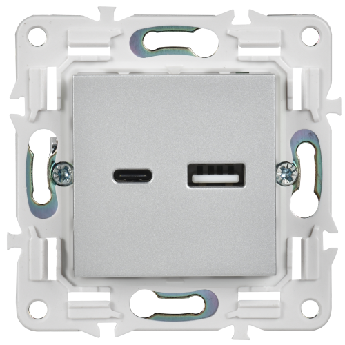 SKANDY Розетка USB A+C 3,1А SK-R14S серебряный IEK